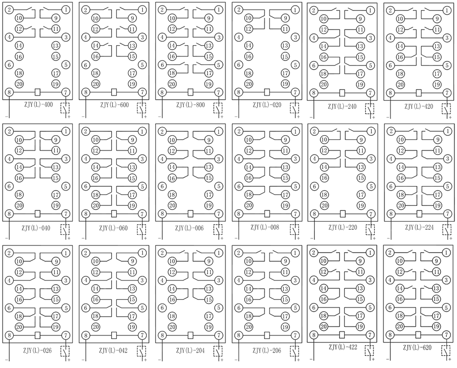 ZJL-422電流型中間繼電器內部接線圖