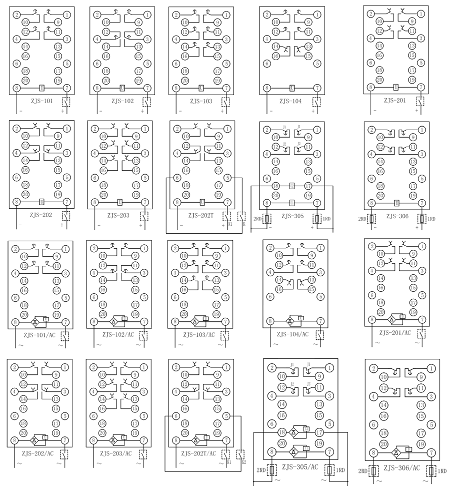 ZJS-202延時中間繼電器內(nèi)部接線圖